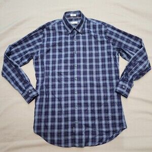 Peter Millar Men's Button Up Long Sleeve Shirt Blue Plaid Size Medium